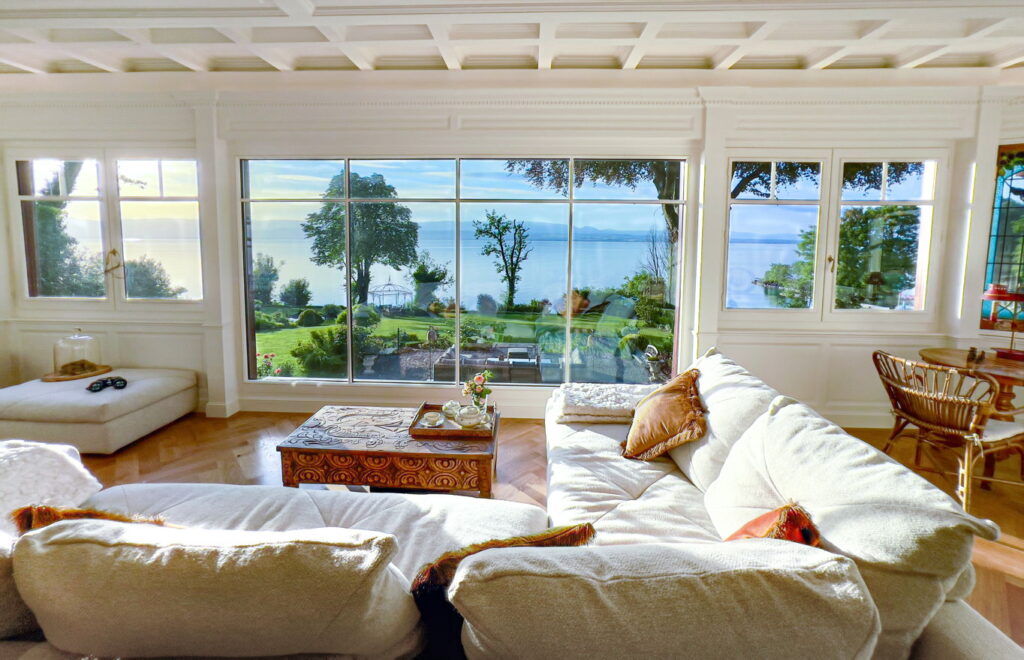 Living Room with Panoramic Lake View- Domaine Les Cedres du Leman