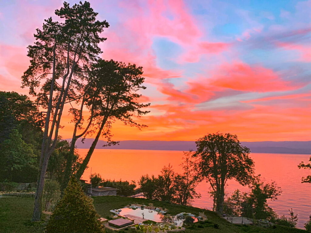 Sunset on Lake Geneva at Domaine les Cedres du Leman